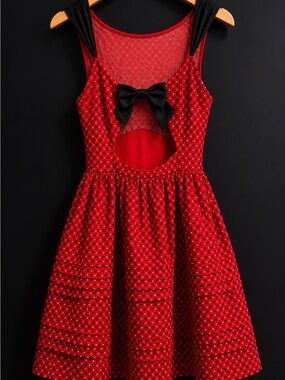 vintage MIU MIU Retro Vibes Red Midi Dress w/ Bow & POCKETS! (S)